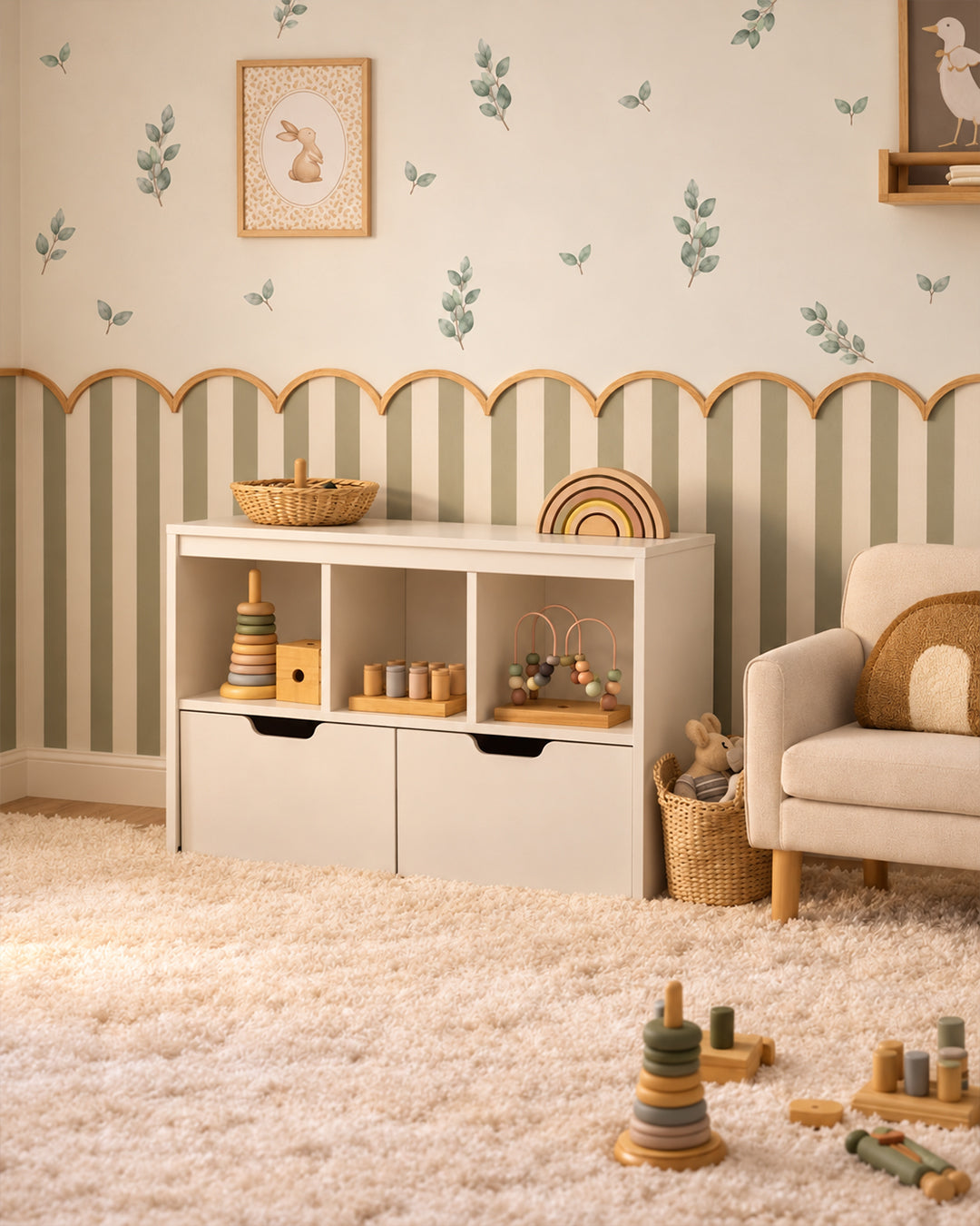 Suluboya Yeşil Yapraklar Duvar Sticker Seti – Doğal ve Minimalist Duvar Dekoru