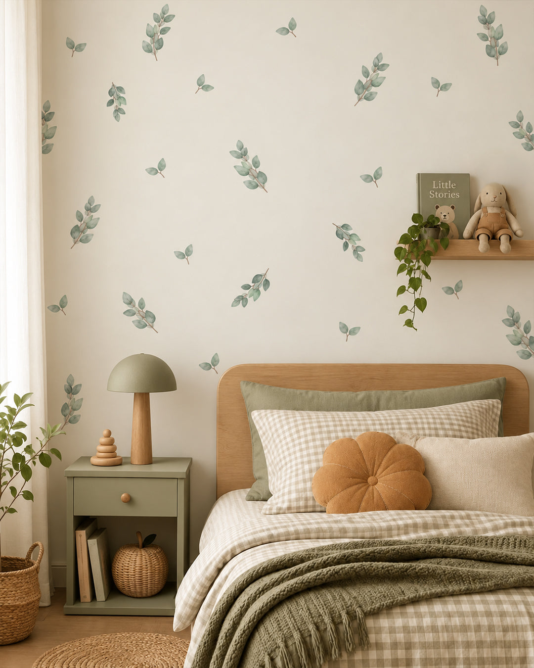 Suluboya Yeşil Yapraklar Duvar Sticker Seti – Doğal ve Minimalist Duvar Dekoru