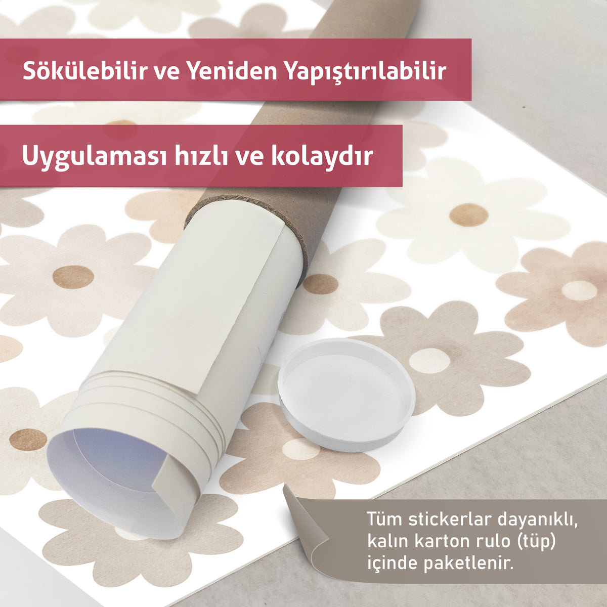 Pastel Papatyalar Duvar Sticker Seti – Çiçek Desenli Çocuk Odası Dekoru