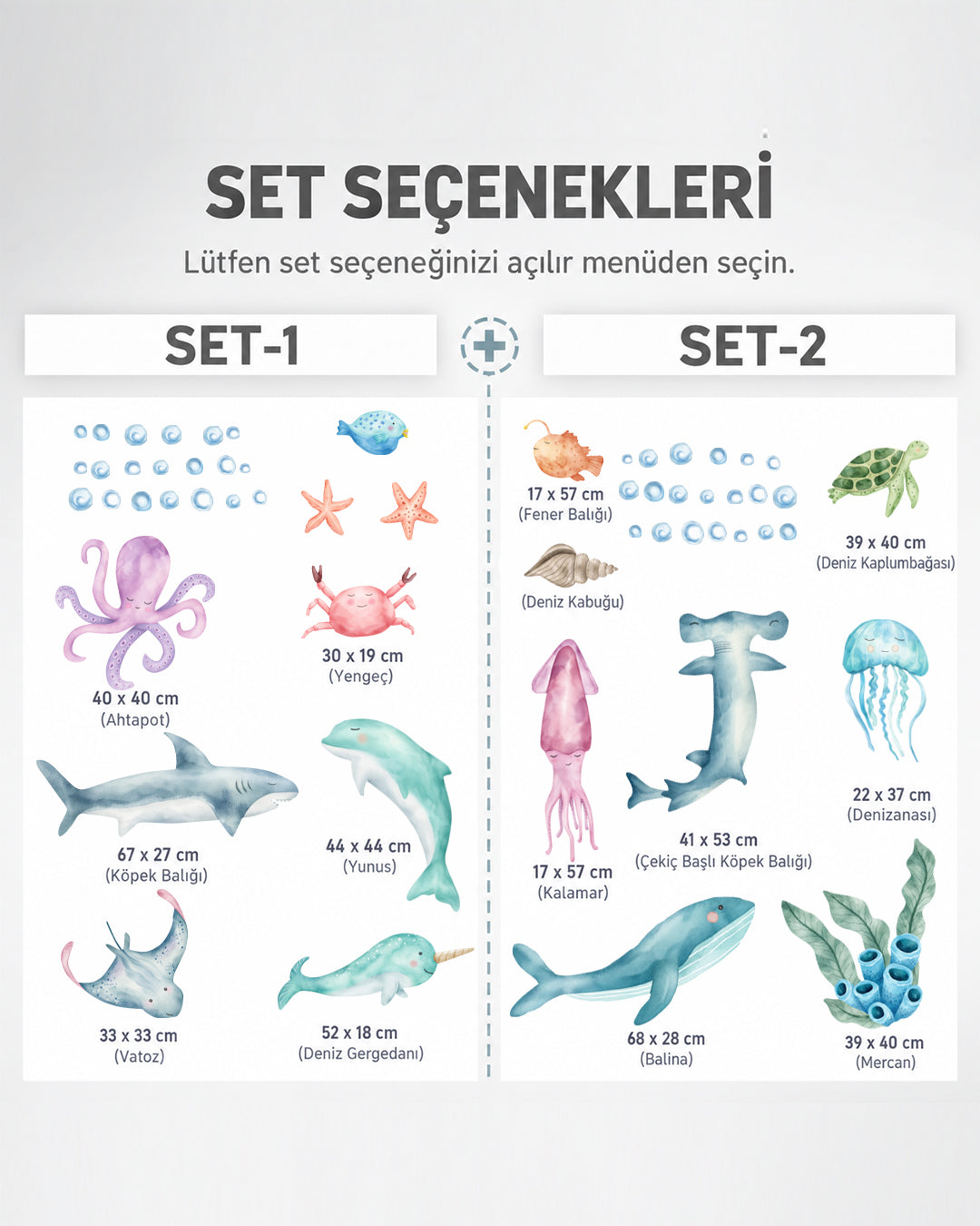 Deniz Altı Canlıları Duvar Sticker Seti