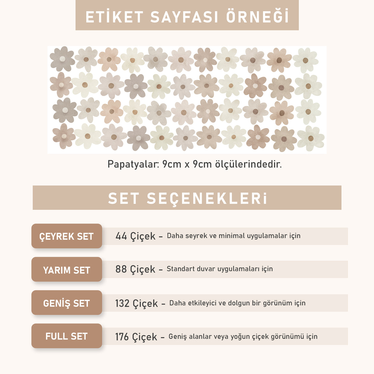 Pastel Papatyalar Duvar Sticker Seti – Çiçek Desenli Çocuk Odası Dekoru