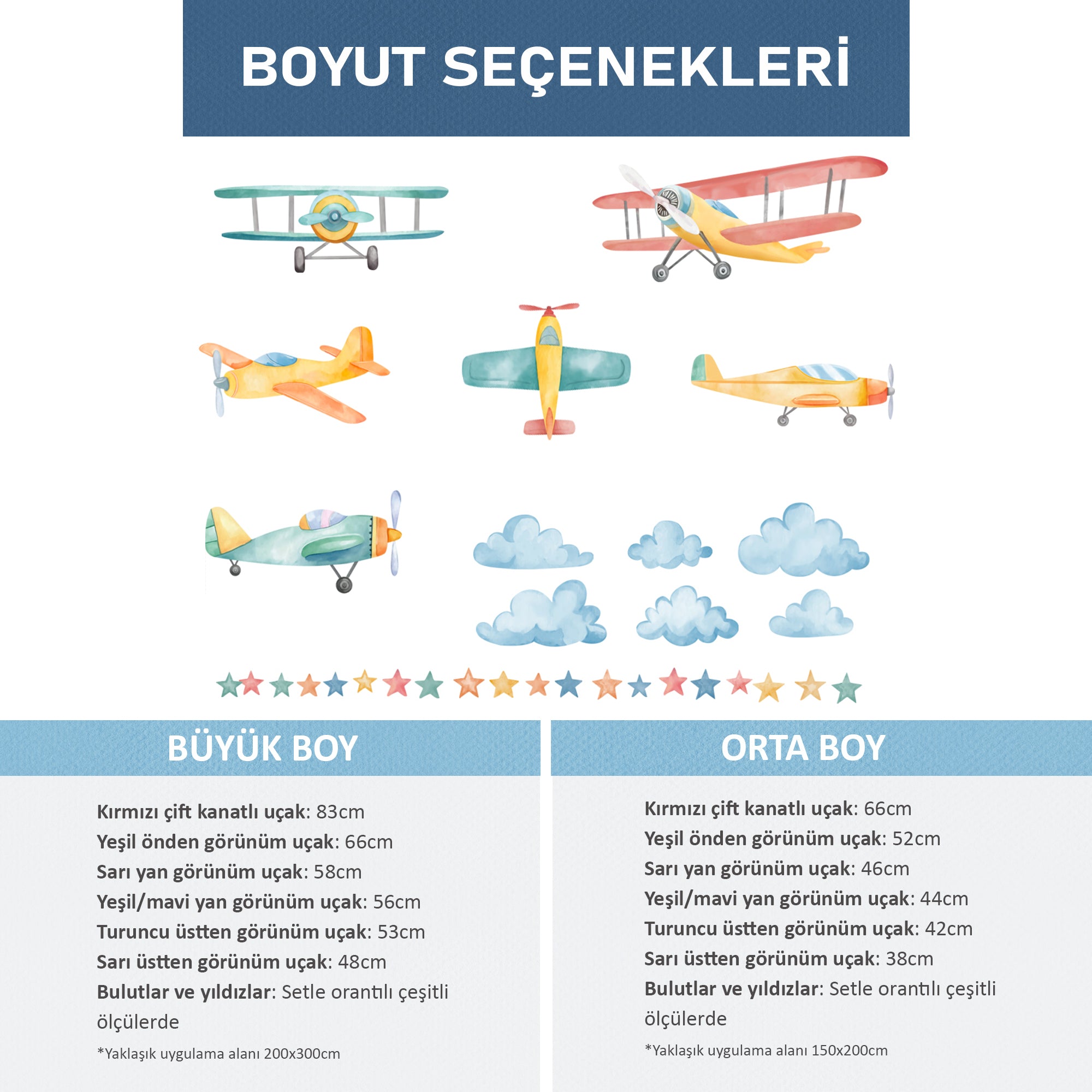 Kişiselleştirilebilir Uçaklar ve Bulutlar Duvar Sticker Seti