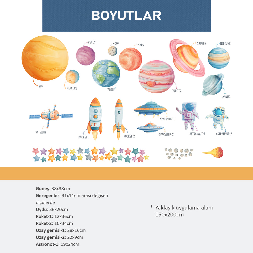 Uzay Temalı Duvar Sticker Seti