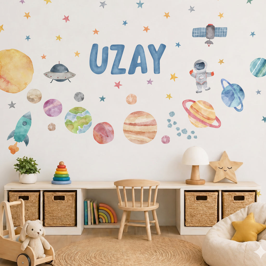 Kişiselleştirilebilir Uzay Temalı (SOFT) Duvar Sticker Seti