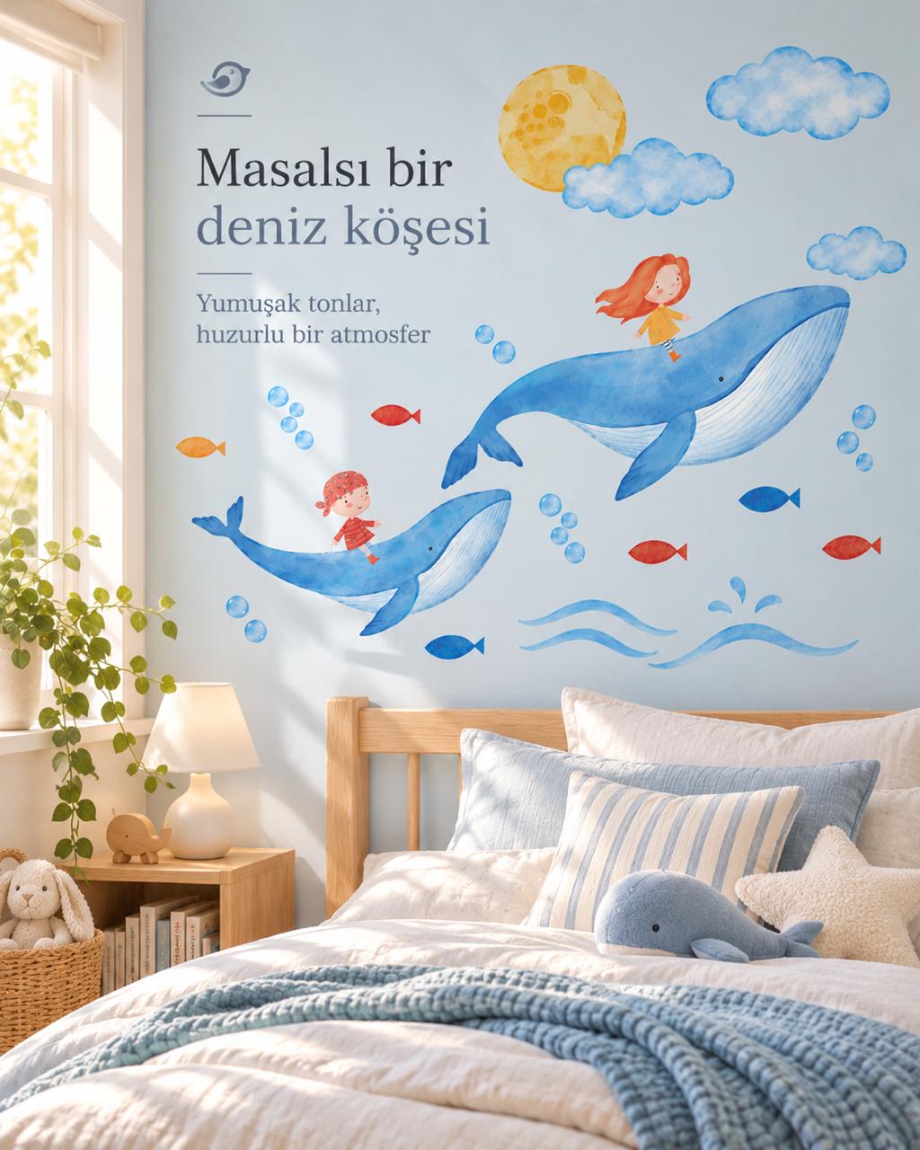 Balinalı Çocuk Odası Duvar Sticker Seti