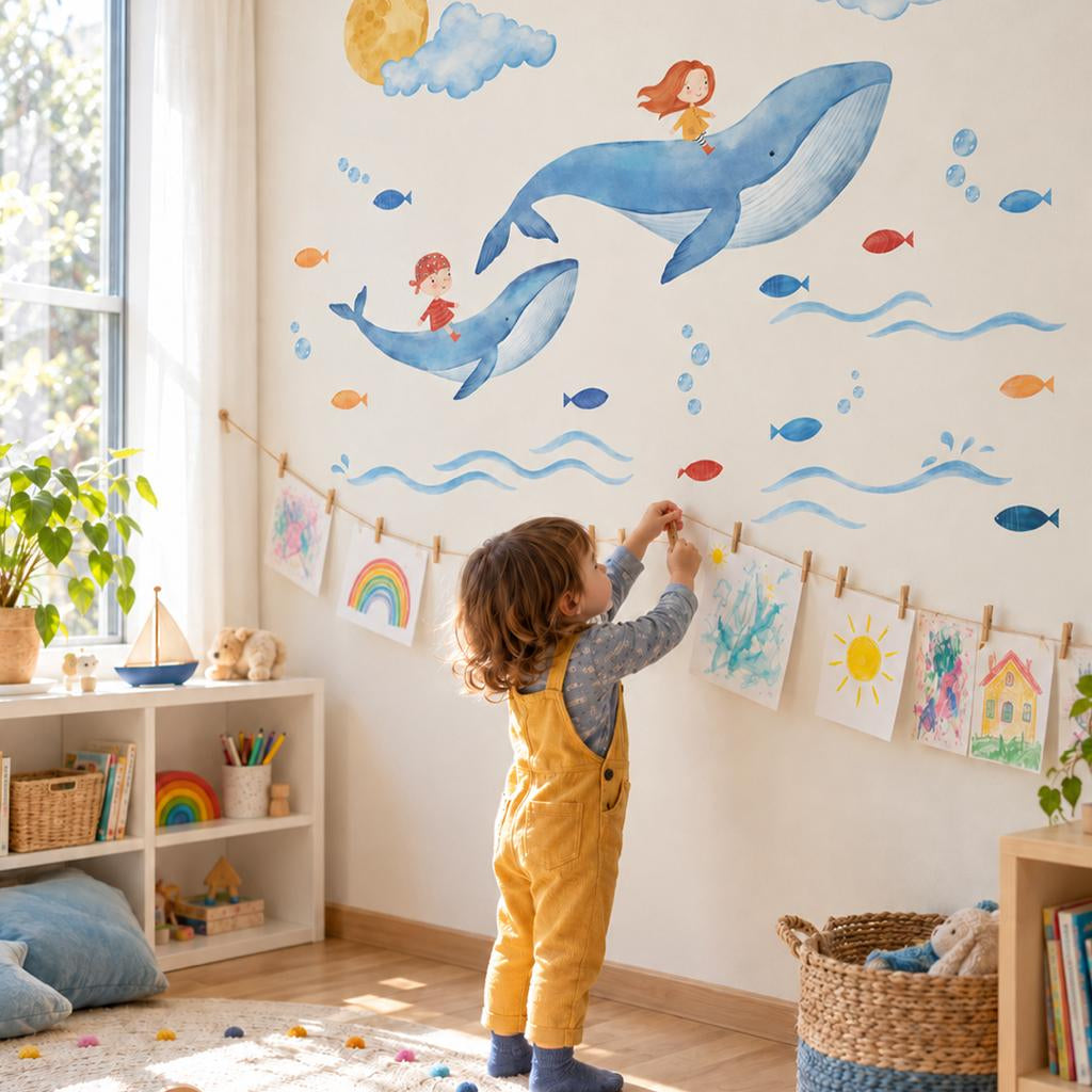 Balinalı Çocuk Odası Duvar Sticker Seti